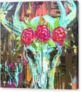 Deer Skull With Rose Wreath Boho Acrylic Print