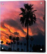 Desert Monsonial Sky, Palm Tree Silhouette Acrylic Print