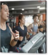 Determined Athletes Exercising On Treadmill In Gym Acrylic Print