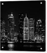 Doha Skyline By Night In Bw Acrylic Print
