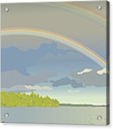 Double Rainbow Over The Lake Acrylic Print