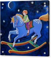 Child Dreaming Of Riding Her Rocking Horse In The Night Sky Acrylic Print