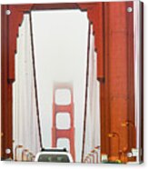 Driving Into Low Clouds And Fog On The Golden Gate Bridge Acrylic Print