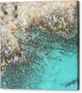 Drone Aerial Of Rocky Sea Coast With Transparent Turquoise Water. Seascape Top View Acrylic Print