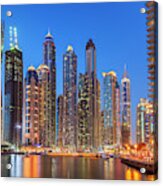 Dubai Marina Skyline At Night Acrylic Print