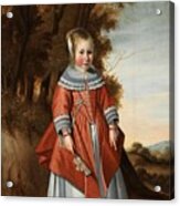 Dutch School  Mid  Th Century Portrait Of A Girl In A Red Dress  Standing In A Acrylic Print