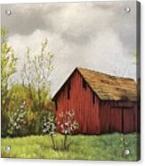 Early Spring With Red Barn Acrylic Print