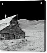 Earthrise Over A Dakota Moonstead - Nd Barn Relocated To Apollo 15 Landing Site On Moon Acrylic Print