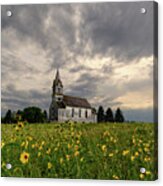 East Norway Lutheran Church In Nelson County Nd - Abandoned Church With Wildflowers Acrylic Print