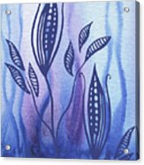 Elegant Pattern With Leaves In Blue And Purple Watercolor Ii Acrylic Print