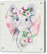 Elephant With Flowers Acrylic Print