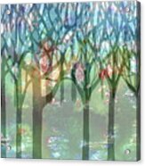 Enchanted Forest Watercolor Silhouette Trees Branches Splashes Reflections Acrylic Print