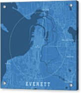 Everett Wa City Vector Road Map Blue Text Acrylic Print