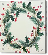 Evergreen And Holly Wreath Acrylic Print