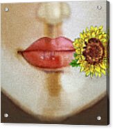 Face With Lips Nose And Sunflower Flower Watercolor Acrylic Print