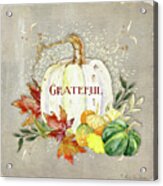 Fall Autumn Grateful Harvest White Pumpkin And Leaves Acrylic Print