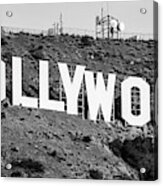 Famous Hollywood Sign In Hollywood Hills California - Black And White Panorama Acrylic Print