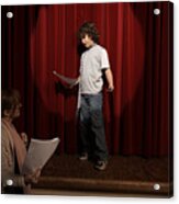 Female Teacher And Boy (10-12) Standing On Stage Rehearsing Acrylic Print
