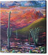 Finger Rock Sunset, Catalina Mountains, Tucson Arizona Acrylic Print