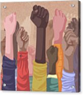 Fist Hands Up Of Different Types Of Skins, Multiracial Raised Fists Concept Art Print Acrylic Print