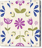 Folk Flower Pattern In Beige And Purple Acrylic Print