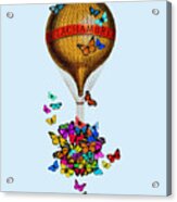 French Hot Air Balloon With Rainbow Butterflies Basket Acrylic Print
