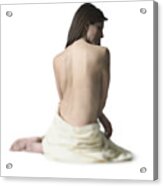 Full Body Portrait Of An Adult Woman Wrapped In A Towel As She Turns To The Side Acrylic Print