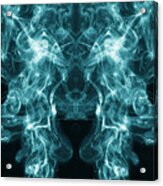 Full Frame Of Forms And Figures Of Smoke Of Color Blue And White In Ascending Movement   On A Black Background Acrylic Print