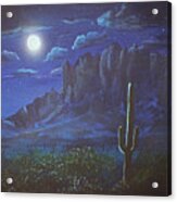 Full Moon Over The Superstition Mountains, Arizona Acrylic Print