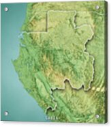 Gabon 3d Render Topographic Map Color Border Acrylic Print