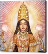 Gemstone-painting Lakshmi On The Lotus Throne - Detail Acrylic Print