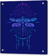Geometric Blue Boho Dragonfly Acrylic Print