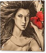 Girl And Hibiscus Acrylic Print