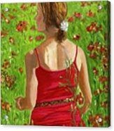 Girl In Poppy Field Acrylic Print