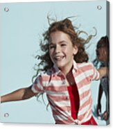 Girl Running With Arms Out, On Studio Background Acrylic Print