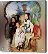 Girl With A Fan And Two Children In Elegant Dress Remastered Retro Art Xzendor7 Reproductions Acrylic Print