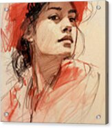 Girl With A Red Straw Hat Acrylic Print