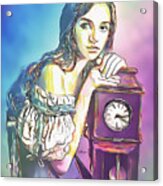 Girl With Old Clock Acrylic Print