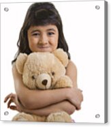 Girl With Teddy Bear Acrylic Print