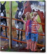 Girls With Horse And Donkdys Acrylic Print