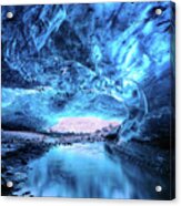 Glacial River Flows Through A Blue Ice Cave. Part Of The Vatnajo Acrylic Print