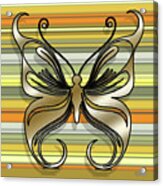 Gold Butterfly On Yellow Stripes Acrylic Print