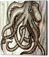 Gray Beige Watercolor Octopus Beach Art Acrylic Print