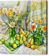 Green Yellow Still Life With Daffodils Acrylic Print