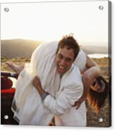 Groom Carrying Bride Over Shoulder, Laughing Acrylic Print