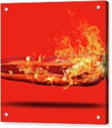 Half A Red Chili Pepper On Fire With Seeds Acrylic Print