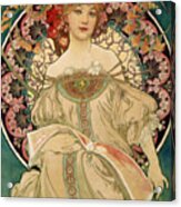 Hand Painted Litho Reproduction Enhanced Of Frau Jugendstil Kunst Art Nouveau 9 Acrylic Print
