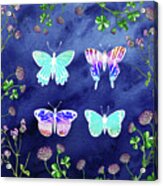 Happy Free Flight Of Four Beautiful Light Butterflies Watercolor Acrylic Print