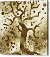 Happy Magical Tree Of Life Silhouette Abstract Watercolor Beige Brown Cream Gold Acrylic Print