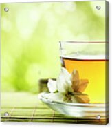 Herbal Cup Of Tea On Wooden Table Acrylic Print